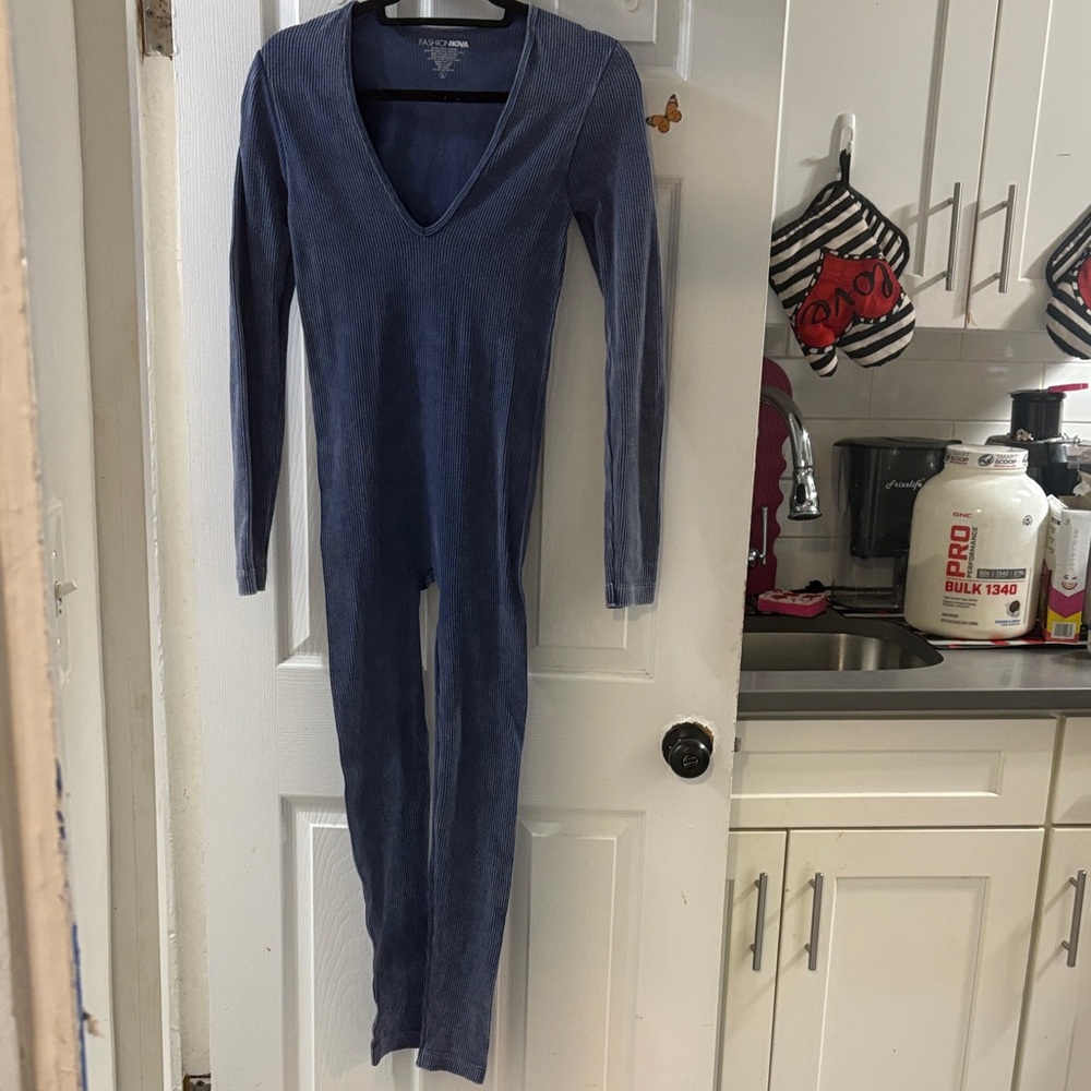 Fashion Nova Blue Skinny Jumpsuit